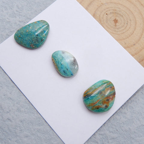 3 PCS Natural Blue Opal Cabochons 17X14X5mm, 15X11X5mm, 5.3g