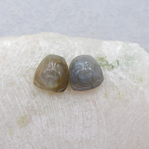 Tête de bouddha en labradorite sculptée, cabochon de sculpture en pierres précieuses, 11x11x6 mm, 2,8 g