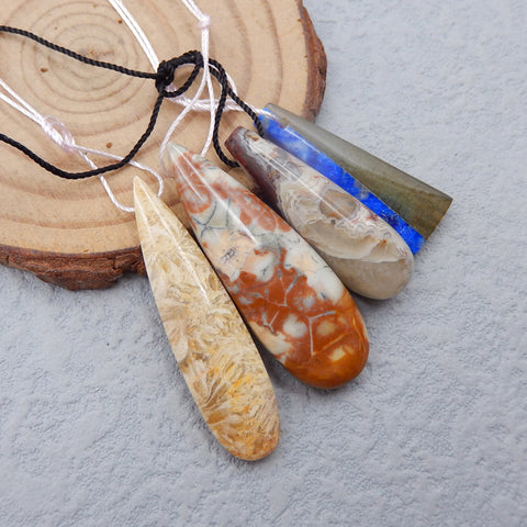 3 PCS Natural Crazy Lace Agate And Intarsia Of Lapis Lazuli And Labradorite Pendant Beads 38x13x7mm, 29x10x4mm, 13.9g