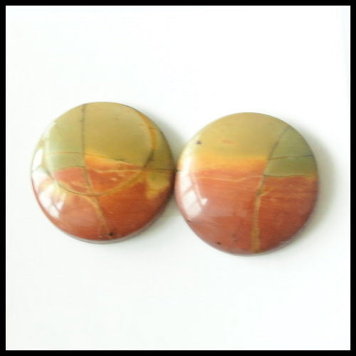 Natural Multi-Color Picasso Jasper Gemstone 16mm round cabochons Pair, 16x16x4mm, 3.4g - MyGemGarden