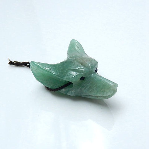 绿色东陵雕刻狼头吊坠珠,36x25x14mm,12.3g