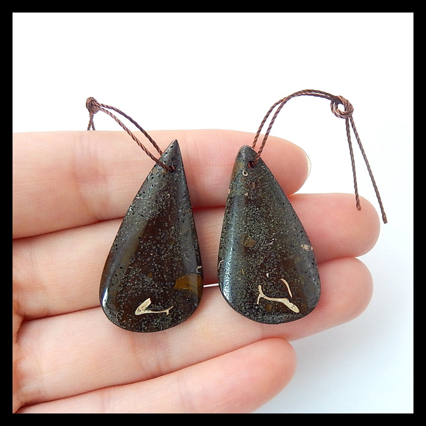 Natural Ammonite Fossil Earrings Pair 35x19x6mm,33x19x6mm,9.8g - MyGemGarden