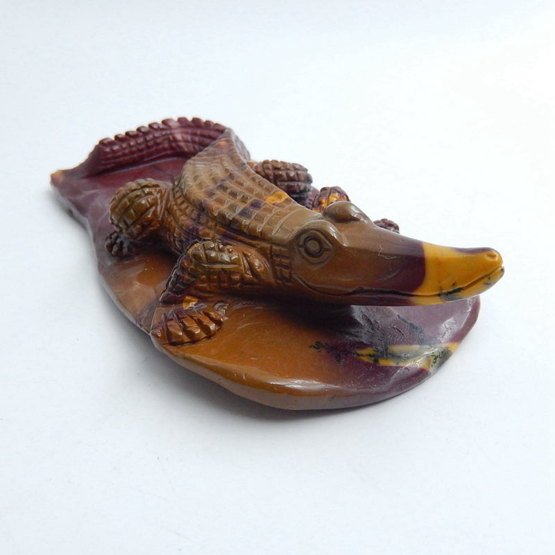 Carved lizard Crocodile Mookaite Jasper Gemstone Decoration, 90x52x18mm, 87.9g - MyGemGarden