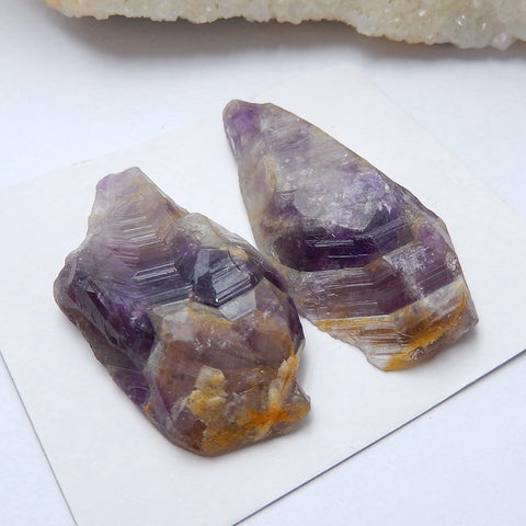 Natural Nugget Amethyst Gemstone Cabochon Pair, 48x23x8mm,44x24x9mm, 23g - MyGemGarden