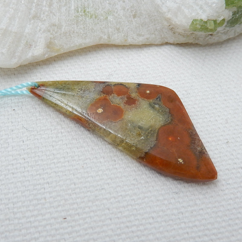 Natural Ocean Jasper Drilled Gemstone Pendant Bead, 43x17x5mm, 4.3g - MyGemGarden