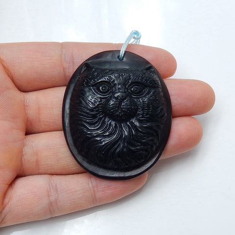 New design Obsidian Carved cat head pendant Bead, 47x39x10mm, 19.9g - MyGemGarden