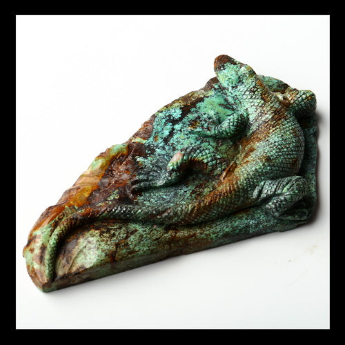 Natural Turquoise Lizard Carving Cabochon, 110x60x15mm, 87g - MyGemGarden