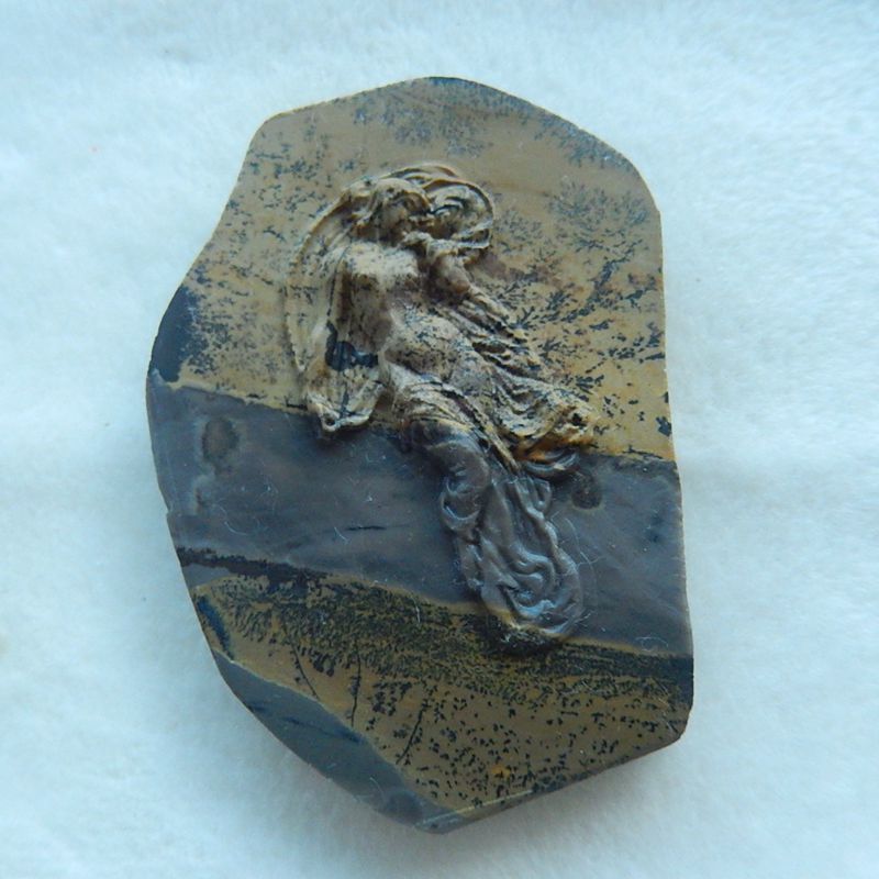 Natural Carved Chohua Jasper Goddess Cabochon, 80x54x11mm, 63.5g - MyGemGarden