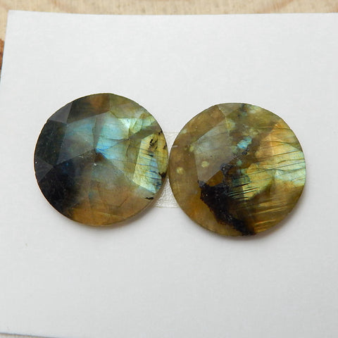 Natural Labradorite Round Gemstone Cabochon Pair, 15x4mm, 2.5g - MyGemGarden