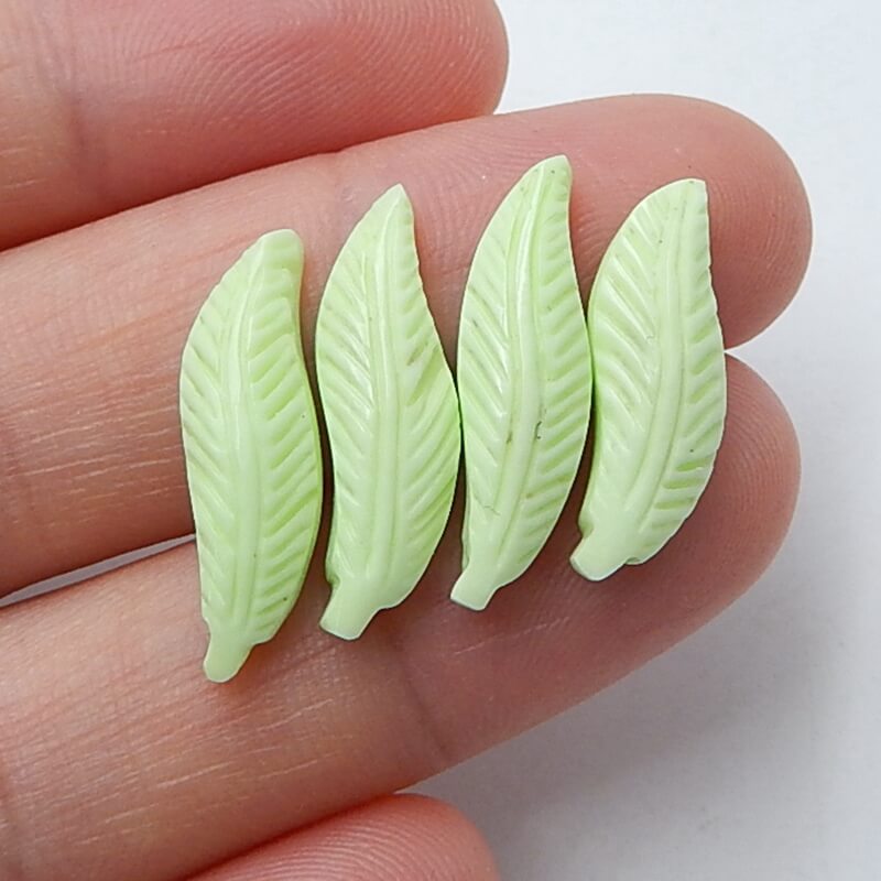 4 PCS Natural Lemon Jade Carved leaf Gemstone Cabochon, 20x6x4mm, 2.9g - MyGemGarden