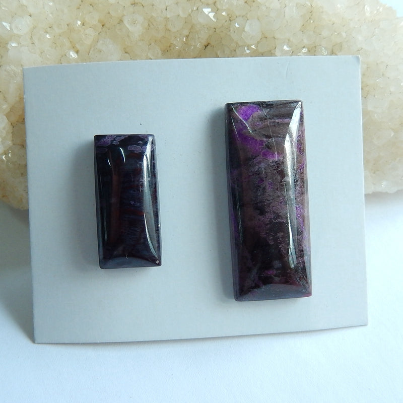 2 pcs Natural Sugilite Rectangle Gemstone Cabochons, 38x15x7mm, 25x12x6mm, 13.95g - MyGemGarden