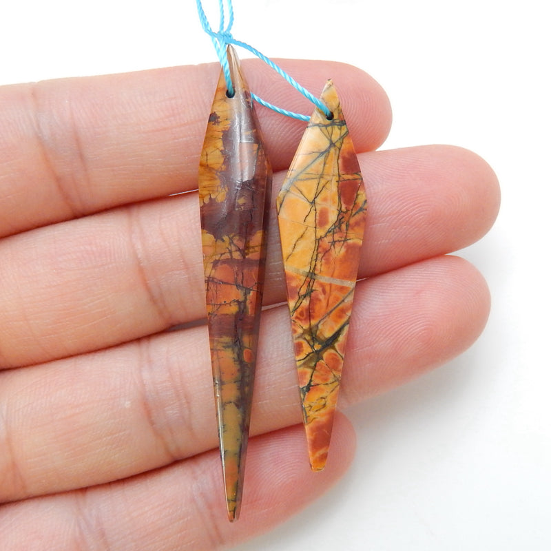 2 Pcs Multi-Color Picasso jasper Gemstone Pendant Bead Set, 53x8x4mm, 44x10x4mm, 4.63g - MyGemGarden