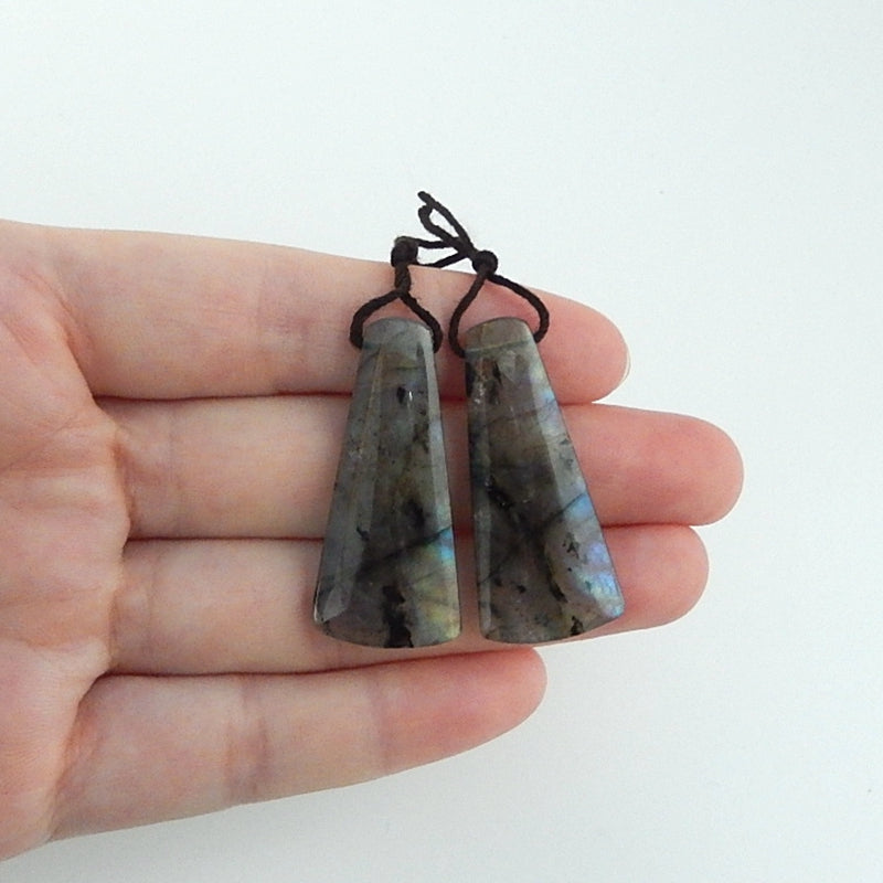 Labradorite Gemstone Natural Earrings Pair, 37x17x5mm,9.4g - MyGemGarden