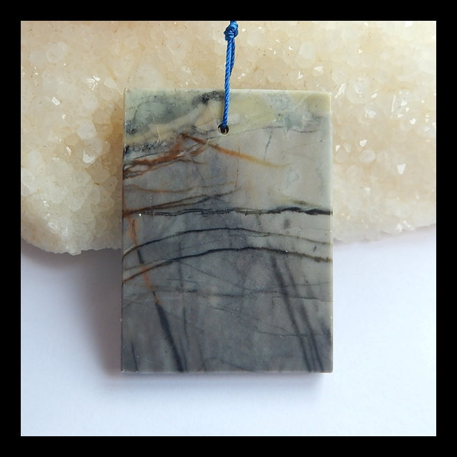 Picasso Jasper Gemstone Pendant Bead, 50x37x6mm, 29.6g - MyGemGarden