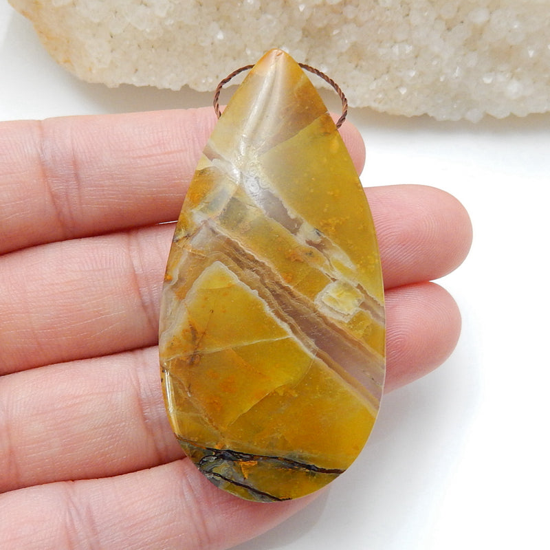 Natural Yellow opal Teardrop Pendant Bead, 55x27x9mm, 17.3g - MyGemGarden