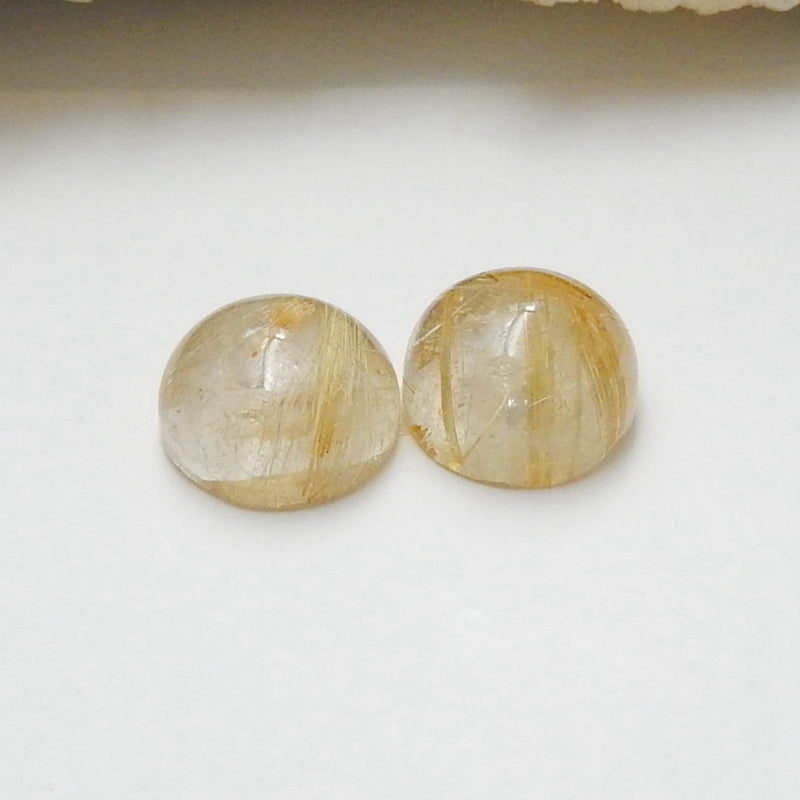 2 pcs Natural Gold Rutilated Quartz Round Gemstone Cabochons, 8x5mm, 1.4g - MyGemGarden