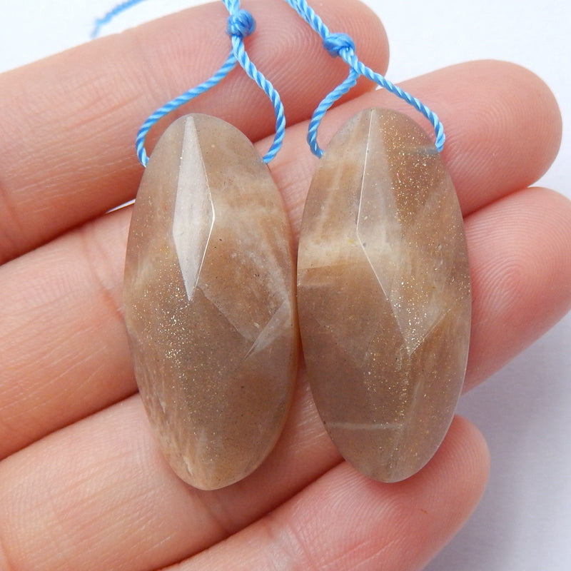 Natural Sunstone Oval Earrings Pair, stone for Earrings making, 32x15x8mm, 11.2g - MyGemGarden