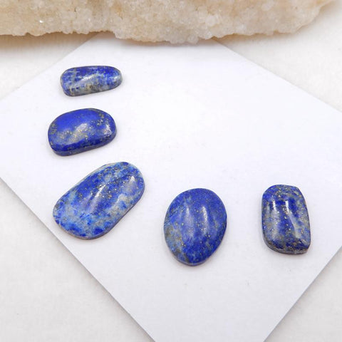 5 Pcs Natural Lapis Lazuli Flatback Gemstone Cabochons, 18x10x4mm, 23x15x5mm, 11.7g