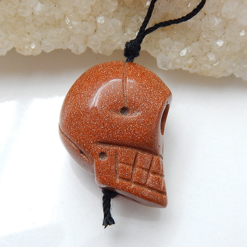 Red Goldstone Carving Skull Pendant, 24x19x16mm, 10.7g - MyGemGarden