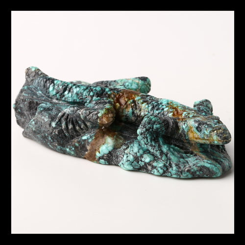 Turquoise Gemstone Lizard Carved Ornament, 80x41x20mm, 89g - MyGemGarden