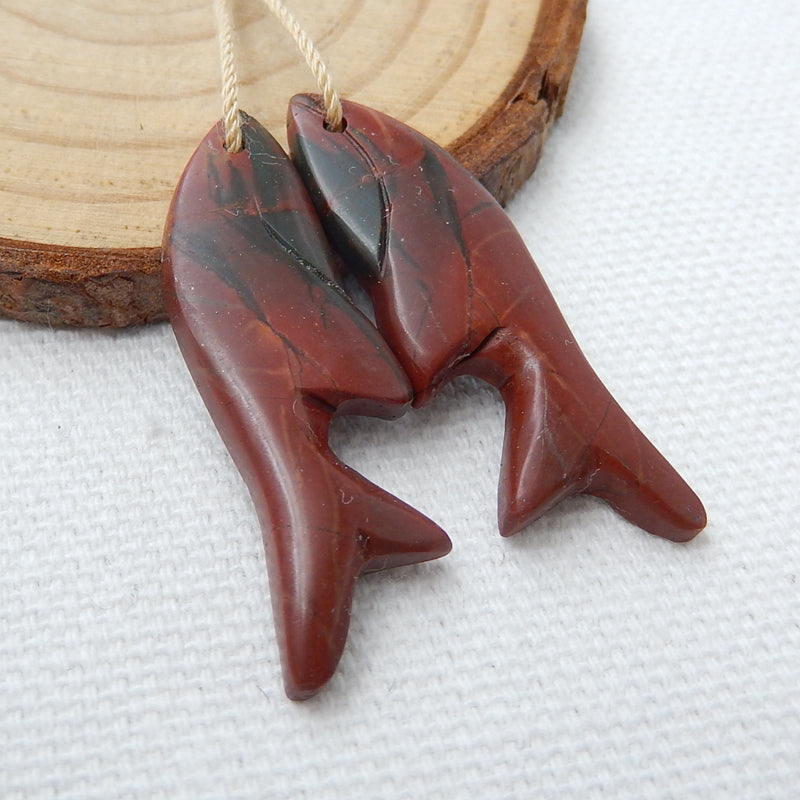 Hot sale Multi-Color Picasso jasper Carved fish Earrings Pair, stone for Earrings making, 34x11x4mm, 3.9g - MyGemGarden