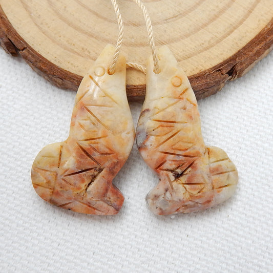 Hot sale Crazy Lace Rosetta agate Carved fish Earrings Pair, stone for Earrings making, 31x17x4mm, 6.2g - MyGemGarden