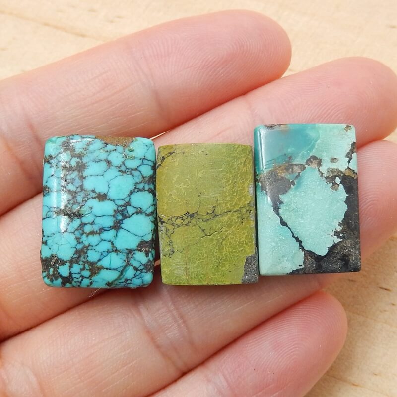 3 Pcs Natural Turquoise Rectangle Gemstone Cabochon, 20x15x5mm, 18x13x5mm,8g - MyGemGarden