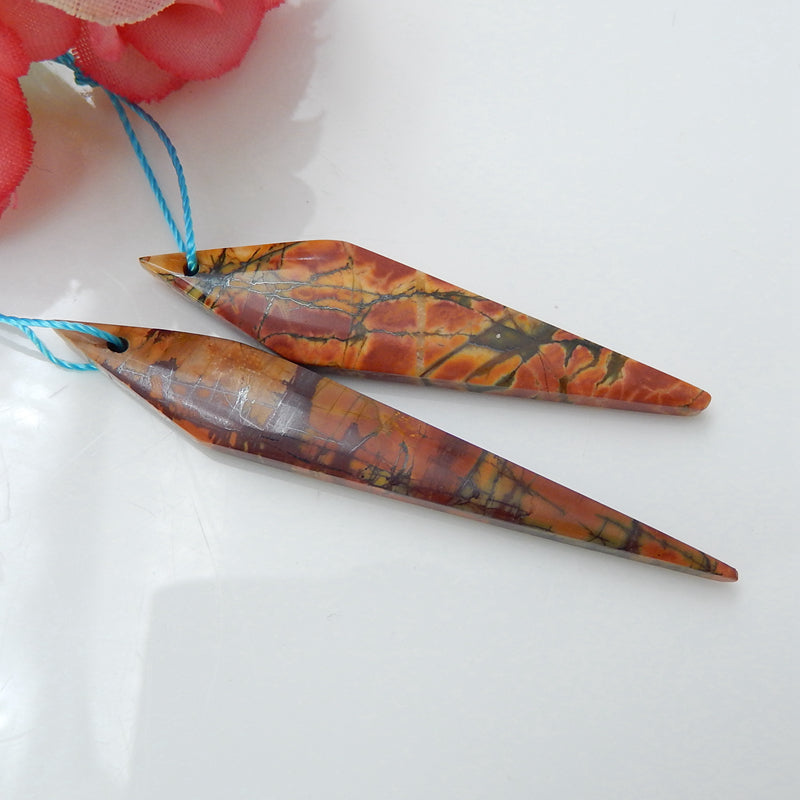 2 Pcs Multi-Color Picasso jasper Gemstone Pendant Bead Set, 53x8x4mm, 44x10x4mm, 4.63g - MyGemGarden