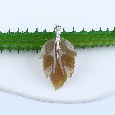 Pendentif en feuille de jaspe Chohua naturel sculpté à la main, bélière en argent sterling 925, 57x42x13mm, 21g