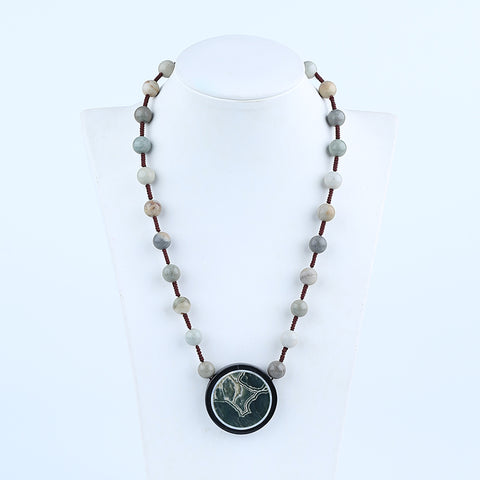 Natural Ocean Jasper, Obsidian Gemstone Necklace