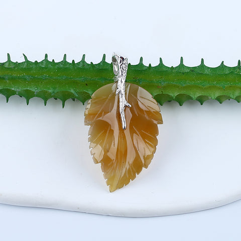 Pendentif en feuille de jaspe Chohua naturel sculpté à la main, bélière en argent sterling 925, 57x42x13mm, 21g