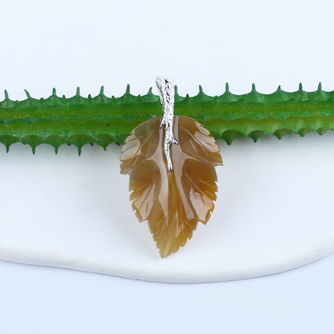 Pendentif en feuille de jaspe Chohua naturel sculpté à la main, bélière en argent sterling 925, 57x42x13mm, 21g