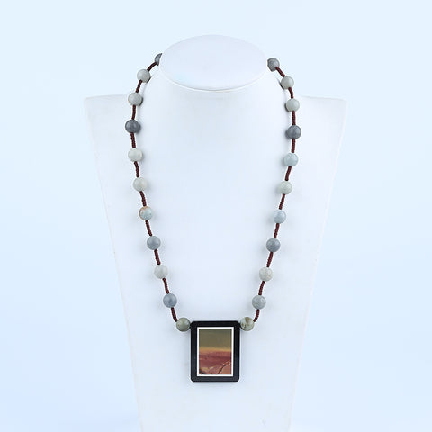 Natural Jasper, Obsidian Gemstone Necklace