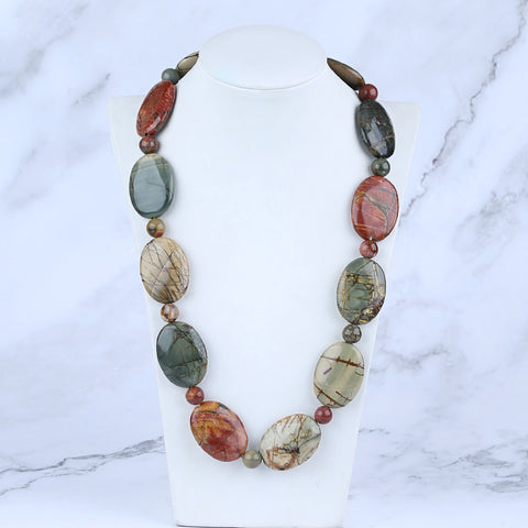 Multi-Color Picasso Jasper Gemstone Necklace, Adjustable Necklace, 1 Strand, 22-28 inch, 157g