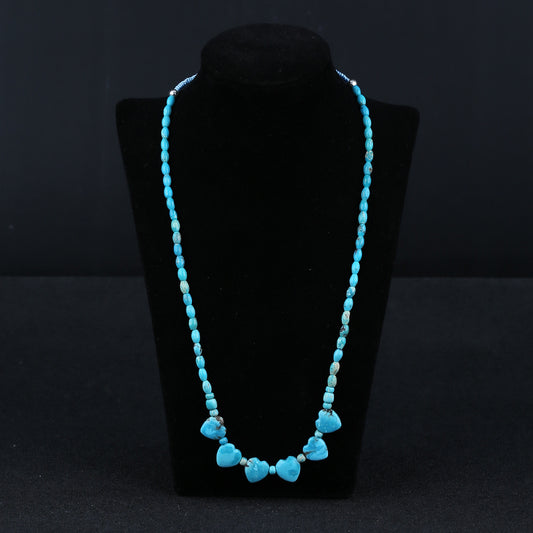 Natural Turquoise With Silver Beads Gemstone Necklace, 925 Silver Buckle Necklace, 1 Strand, 22 inch, 14.6g