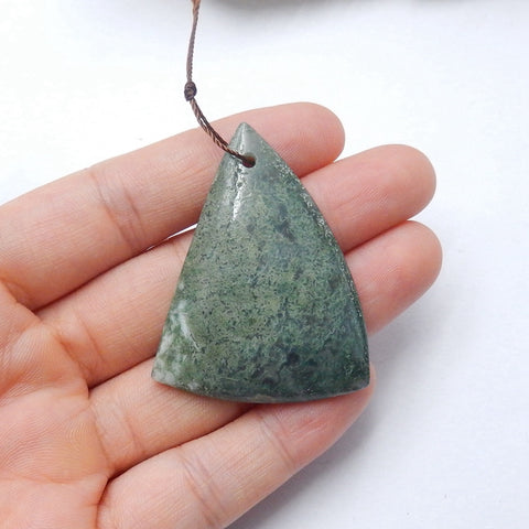 Natural Moss agate Drilled Gemstone Pendant Bead, 45x35x7mm, 13.4g - MyGemGarden