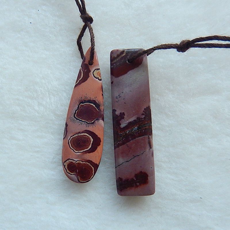 2PCS Natural Chohua Jasper Drilled Pendant Beads 38x10x4mm, 36x11x4mm, 5.8g - MyGemGarden