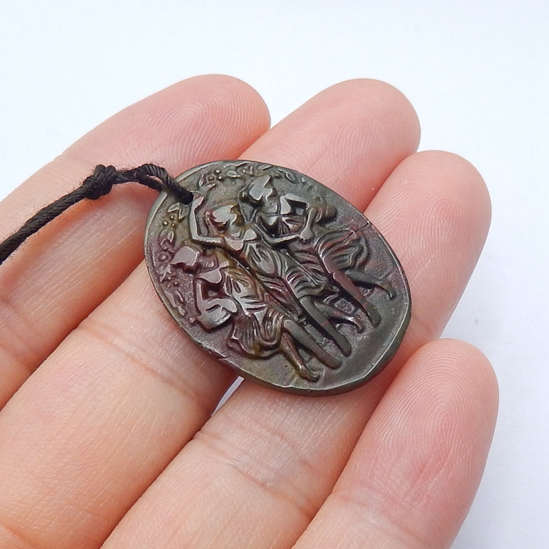 New design Multi-Color Picasso jasper Carved 3 women Oval Gemstone Pendant Bead, 29x21x3mm, 3.4g - MyGemGarden