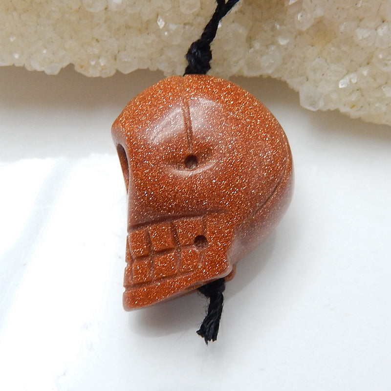 Red Goldstone Carving Skull Pendant, 24x19x16mm, 10.7g - MyGemGarden
