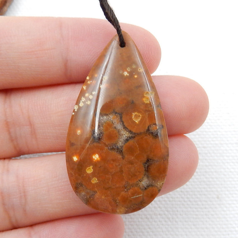 Natural Ocean Jasper Drilled Teardrop Gemstone Pendant Bead, 37x22x6mm, 6.6g - MyGemGarden