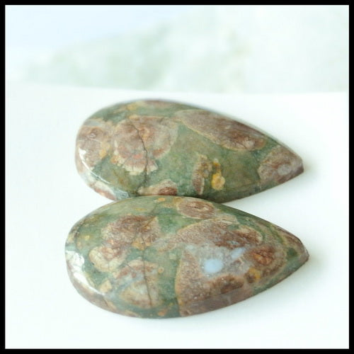 Natural Mushroom Jasper Gemstone Cabochon Pair 25x15x5mm,5.8g - MyGemGarden