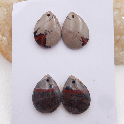 2 Pair Us Biggs Jasper Drilled Teardrop Gemstone earrings stone, 20x15x4mm, 8g
