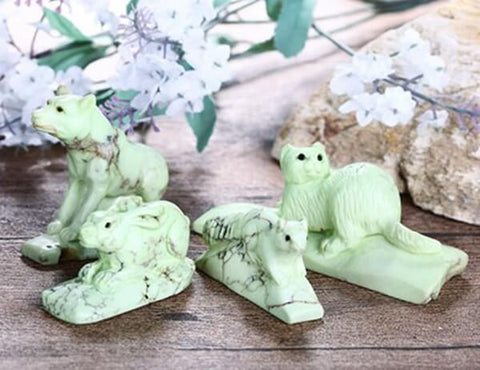 Sale 1 piece Carved Lemon Jade Gemstone animal Cabochon, Dog, Cat, Rabbit, Squirrel - MyGemGarden