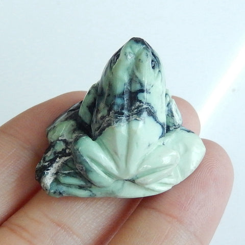 HOT SALE, Carved Gemstone Green Turquoise Cabochon, Carving Frog, 29x25x20mm, 9.3g - MyGemGarden