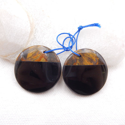 Intarsia of Tiger-Eye and Obsidian Earring Beads 30x4mm, 12.3g