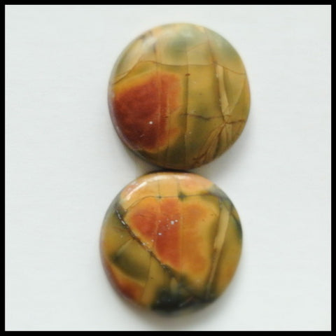 Natural Multi-Color Picasso Jasper Gemstone 15mm round cabochons Pair, 15x15x4mm, 3.5g - MyGemGarden