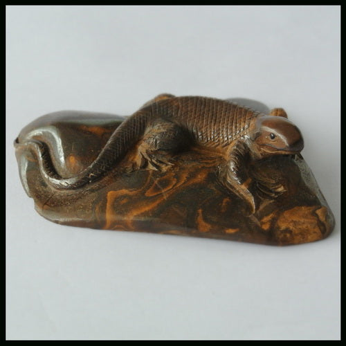 Carving Lizard Boulder Opal Gemstone Decoration, 95X73X24mm , 108.1g - MyGemGarden