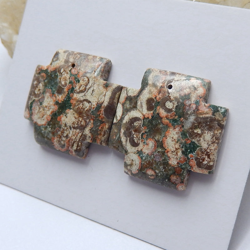 Natural Frog's Eye Drilled Gemstone Earrings Pair, 24x24x6mm, 10.6g - MyGemGarden