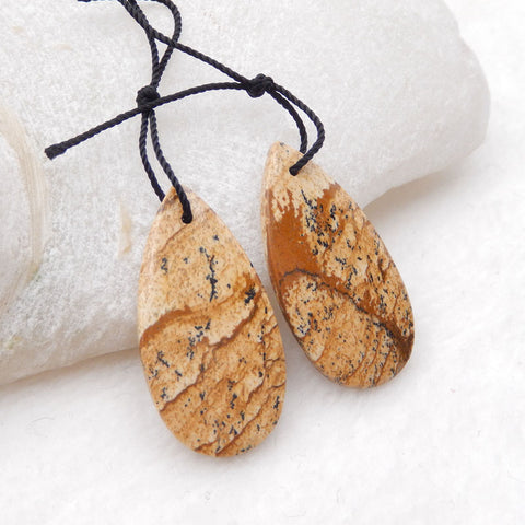 1 paire de boucles d'oreilles en pierres précieuses de jaspe naturel, 30 x 15 x 3 mm, 5,5 g