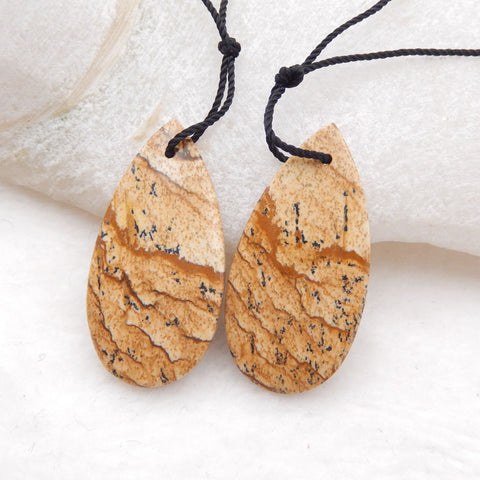 1 paire de boucles d'oreilles en pierres précieuses de jaspe naturel, 30 x 15 x 3 mm, 5,5 g